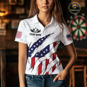 US Flag Patriotic Dart Shirt With Pocket Option For Women Custom Darts Jersey TDM4024