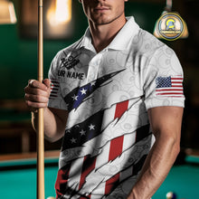 Load image into Gallery viewer, Personalized American Flag Billiard Shirts For Men, Patriotic 8 Ball Pool Team Jersey | White TDM4026