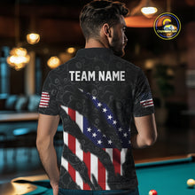 Load image into Gallery viewer, Personalized American Flag Billiard Shirts For Men, Patriotic 8 Ball Pool Team Jersey | Black TDM4027