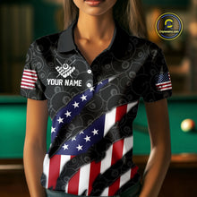 Load image into Gallery viewer, Personalized American Flag Billiard Shirts For Women, Patriotic 8 Ball Pool Team Jersey | Black TDM4027