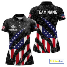 Load image into Gallery viewer, Personalized American Flag Billiard Shirts For Women, Patriotic 8 Ball Pool Team Jersey | Black TDM4027