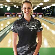 Load image into Gallery viewer, Custom Black And Grey Camo Bowling Shirt For Women, Grunge Bowling Team Jersey Polo &amp; 1/4 Zip TDM6543