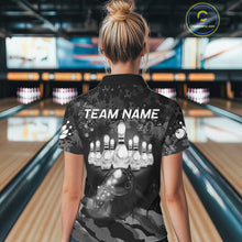 Load image into Gallery viewer, Custom Black And Grey Camo Bowling Shirt For Women, Grunge Bowling Team Jersey Polo &amp; 1/4 Zip TDM6543