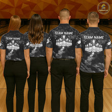 Load image into Gallery viewer, Custom Black And Grey Camo Bowling Shirt For Women, Grunge Bowling Team Jersey Polo &amp; 1/4 Zip TDM6543