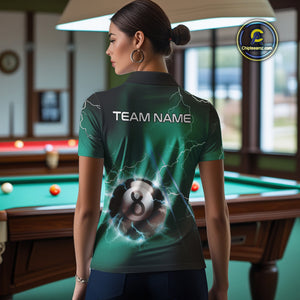 Personalized Turquoise Thunder Lightning 8 Ball Pool Billiard Shirt For Women, Billiard Team Jersey TDM4609
