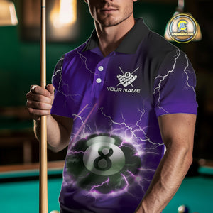 Personalized Purple 3D Thunder Lightning 8 Ball Pool Billiard Shirt For Men, Billiard Team Jersey TDM4610