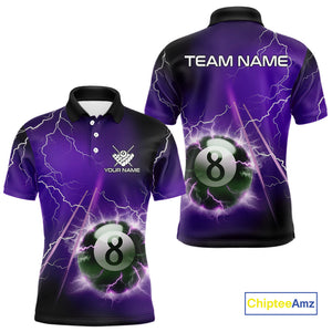 Personalized Purple 3D Thunder Lightning 8 Ball Pool Billiard Shirt For Men, Billiard Team Jersey TDM4610