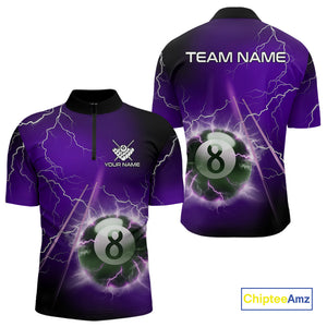 Personalized Purple 3D Thunder Lightning 8 Ball Pool Billiard Shirt For Men, Billiard Team Jersey TDM4610