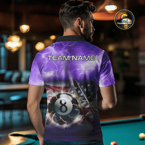 Purple American Flag Thunder Lightning 8 Ball Billiard Shirt For Men Custom Pool Team Jersey TDM4611
