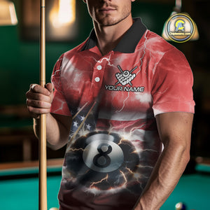 Red American Flag Thunder Lightning 8 Ball Pool Billiard Shirt For Men Custom Billiard Team Jersey TDM4612