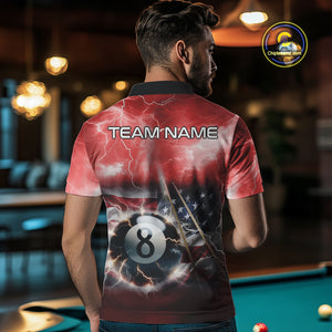 Red American Flag Thunder Lightning 8 Ball Pool Billiard Shirt For Men Custom Billiard Team Jersey TDM4612
