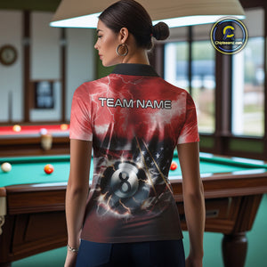 Red American Flag Thunder Lightning 8 Ball Pool Billiard Shirt For Women Custom Billiard Team Jersey TDM4612