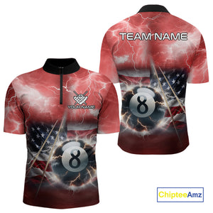 Red American Flag Thunder Lightning 8 Ball Pool Billiard Shirt For Men Custom Billiard Team Jersey TDM4612