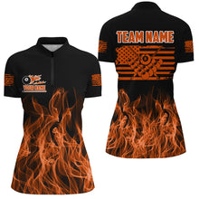 Load image into Gallery viewer, 3D Orange Flaming American Flag Women Billiard Shirt Custom Patriotic Pool Player Billiard Jersey TDM3453