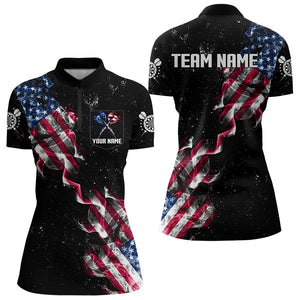 Custom US Flag Smoke Women's Darts Shirt With Pocket, Patriotic Darts Jersey TDM3455