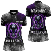 Load image into Gallery viewer, Personalized Purple 8 Ball Fire Flame Gun Skull Smoke Billiard Shirt For Women, Cool Billiard Jersey TDM3604