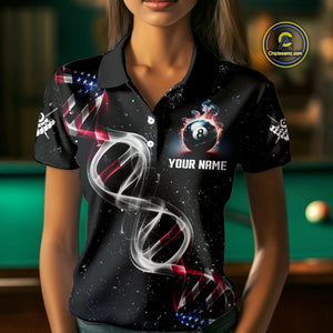 Customized American Flag Smoke DNA 8 Ball Pool Jersey For Women, Patriotic Billiard Team Shirts TDM4625