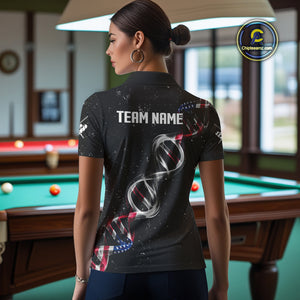 Customized American Flag Smoke DNA 8 Ball Pool Jersey For Women, Patriotic Billiard Team Shirts TDM4625