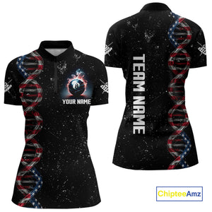 Women's Custom DNA American Flag Smoke 8 Ball Billiard Shirt, Patriotic Pool Jersey Polo & 1/4 Zip TDM4627