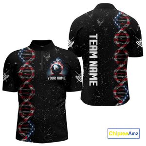 Men's Custom DNA American Flag Smoke 8 Ball Billiard Shirt, Patriotic Pool Jersey Polo & 1/4 Zip TDM4627