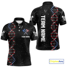 Load image into Gallery viewer, Custom Men's Black Grunge DNA American Flag Smoke Darts Shirt, Patriotic Dart Jersey Polo, 1/4 Zip TDM4628