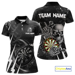 White Black 3D Skull Darts Polo & 1/4 Zip For Women Custom Darts League Team Jersey, Best Darts Gift TDM4828