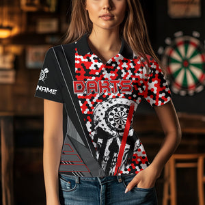 Personalized Red Camo Skull Dart Shirts For Women Custom Funny Skull Dart Jerseys Polo & 1/4 Zip TDM3770