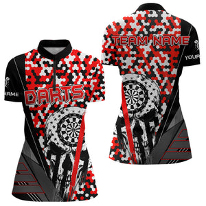 Personalized Red Camo Skull Dart Shirts For Women Custom Funny Skull Dart Jerseys Polo & 1/4 Zip TDM3770