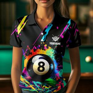Personalized Colorful 8 Ball Pool Billiard Shirts For Women, Funny Billiard Shirts Pool Team Jerseys TDM3771