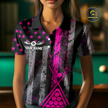 Load image into Gallery viewer, Custom Pink Grunge US Flag Patriotic Billiard Shirts For Women, Retro 8 Ball Pool Billiard Jersey TDM4045
