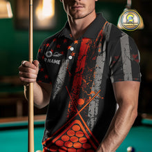 Load image into Gallery viewer, Custom Orange Grunge US Flag Patriotic Billiard Shirts For Men, Retro 8 Ball Pool Billiard Jersey TDM4046
