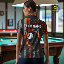 Load image into Gallery viewer, Custom Orange Grunge US Flag Patriotic Billiard Shirts For Women, Retro 8 Ball Pool Billiard Jersey TDM4046