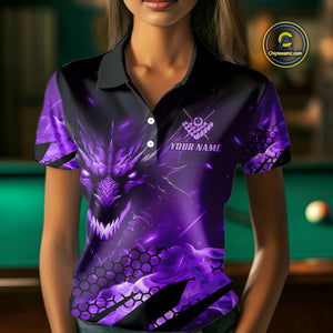 Personalized Purple Flame Dragon 8 Ball Billiard Shirt For Women, Pool Team Jersey Polo & 1/4 Zip TDM4401
