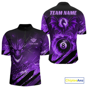 Personalized Purple Flame Dragon 8 Ball Billiard Shirt For Men, Pool Team Jersey Polo & 1/4 Zip TDM4401
