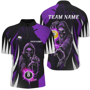 Funny Purple Death Skeleton 8 Ball & 9 Ball Billiard Shirts For Men Custom League Billiard Jerseys TDM2285
