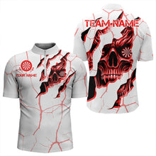 Load image into Gallery viewer, Personalized Skull White Red Grunge Darts Polo &amp; Quarter-Zip For Men Custom Dart Team Jerseys TDM3467