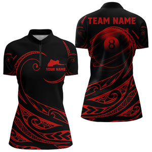 Black And Red 8 Ball Pool Tribal Pattern Women Billiard Polo & 1/4 Zip Custom Billiard Pool Jerseys TDM3472