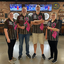 Load image into Gallery viewer, Custom Pink Ribbon Wings Darts Shirt For Men, US Flag Breast Cancer Darts Jersey Polo &amp; 1/4 Zip TDM6377