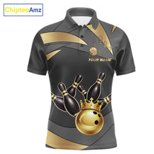 Load image into Gallery viewer, Black And Gold Bowling Shirt For Men Custom Crown Bowling Jersey, Bowling League Polo &amp; 1/4 Zip TDM6379