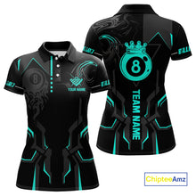 Load image into Gallery viewer, Custom 8 Ball Pool Crown Women Billiard Shirts, Turquoise And Black Billiard Team Shirt, Pool Jersey TDM4052