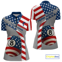 Load image into Gallery viewer, Custom Women&#39;s 8 Ball Billiard Shirts, American Flag Polo &amp; 1/4 Zip Patriotic Pool Team Jerseys TDM4055