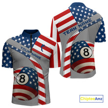 Load image into Gallery viewer, Custom Men&#39;s 8 Ball Billiard Shirts, American Flag Polo &amp; 1/4 Zip Patriotic Pool Team Jerseys TDM4055