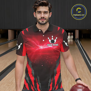 Personalized Thunder Lightning Cobra Snake Bowling Shirts For Men, Red Bowling Team Jersey TDM4644