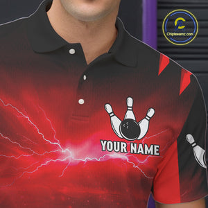 Personalized Thunder Lightning Cobra Snake Bowling Shirts For Men, Red Bowling Team Jersey TDM4644