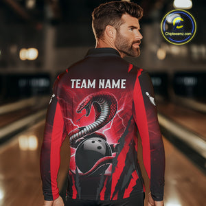 Personalized Thunder Lightning Cobra Snake Bowling Shirts For Men, Red Bowling Team Jersey TDM4644