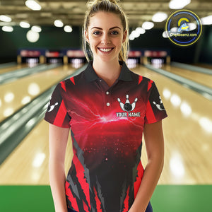 Personalized Thunder Lightning Cobra Snake Bowling Shirts For Women, Red Bowling Team Jersey TDM4644