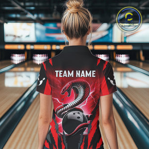 Personalized Thunder Lightning Cobra Snake Bowling Shirts For Women, Red Bowling Team Jersey TDM4644