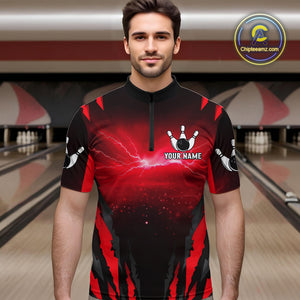 Personalized Thunder Lightning Cobra Snake Bowling Shirts For Men, Red Bowling Team Jersey TDM4644