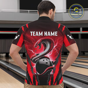 Personalized Thunder Lightning Cobra Snake Bowling Shirts For Men, Red Bowling Team Jersey TDM4644