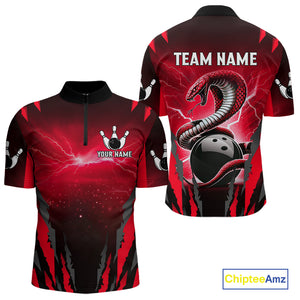 Personalized Thunder Lightning Cobra Snake Bowling Shirts For Men, Red Bowling Team Jersey TDM4644